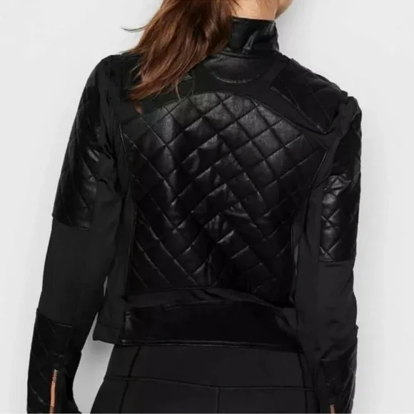 Victoria's Secret Black Leather Motorcycle Jacket with Quilted Design - Picture 6 of 7